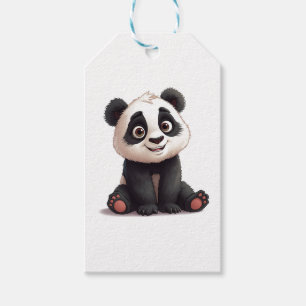 Etiqueta Para Presente Ilustração de Desenho Animado de Urso Panda Sentad