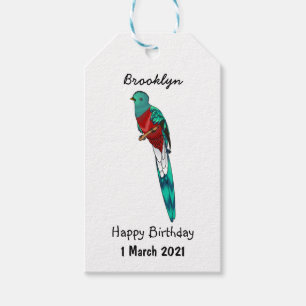 Etiqueta Para Presente Ilustração de desenho animado do pássaro quetzal r