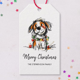 Etiqueta Para Presente Ilustração de desenho de cachorro de Natal fofo