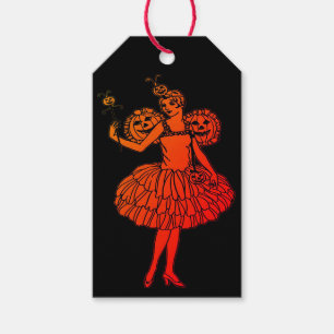 Etiqueta Para Presente Ilustração de Fada de Abóbora de Halloween Vintage