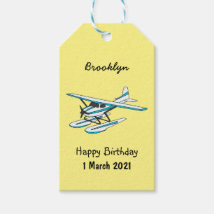 Etiqueta Para Presente Ilustração de hidroavião azul branco