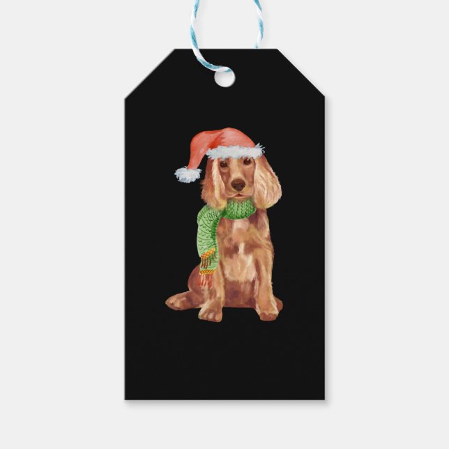 Etiqueta Para Presente Ilustração de natal de Cocker spaniel (Frente)