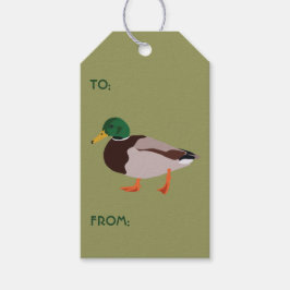 Etiqueta Para Presente Ilustração Mallard Duck em Verde-Oliva