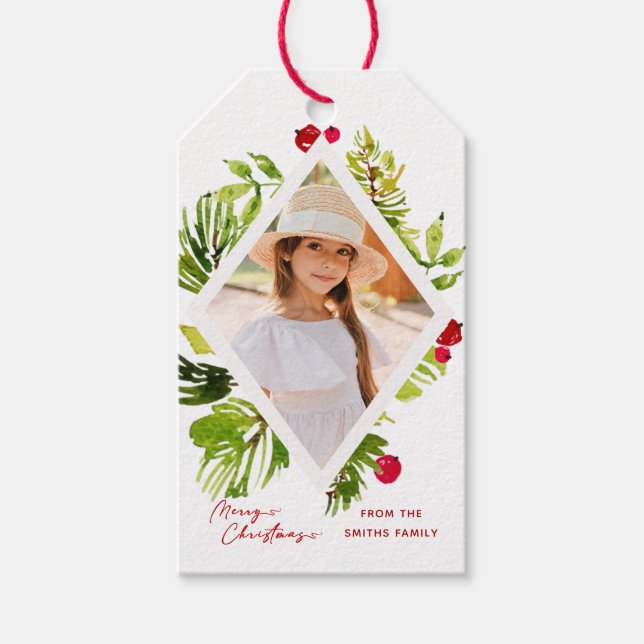 Etiqueta Para Presente Imagem Botânica Elegante Greenery (Frente)