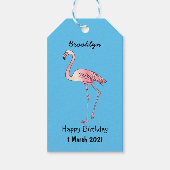 Etiqueta Para Presente Imagem de desenho animado de pássaro Flamingo (Frente)