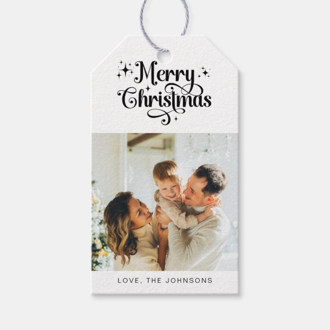 Etiqueta Para Presente Imagem de Natal Simples Preto e Branco (Frente)