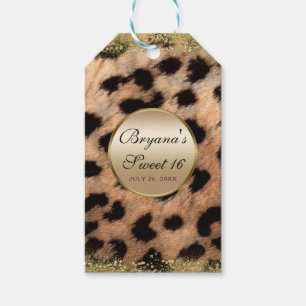 Etiqueta Para Presente Impressão Animal Guepardo Leopardo Dourado Brilho