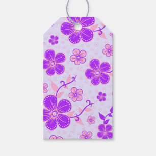 Etiqueta Para Presente Impressão Floral Bonita Roxa e Rosa em Lavanda