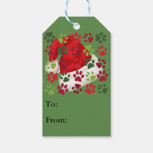 Etiqueta Para Presente Impressões da pata do Natal com chapéu do papai