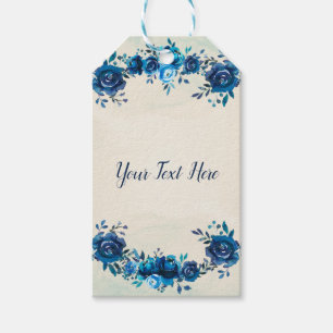 Etiqueta Para Presente Indigo Azul e Bege Flores Aquarela Casamento