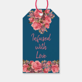 Etiqueta Para Presente "Infundido com Amor" Floral Rosa e Azul-Marinho Vi