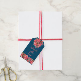 Etiqueta Para Presente "Infundido com Amor" Floral Rosa e Azul-Marinho Vi