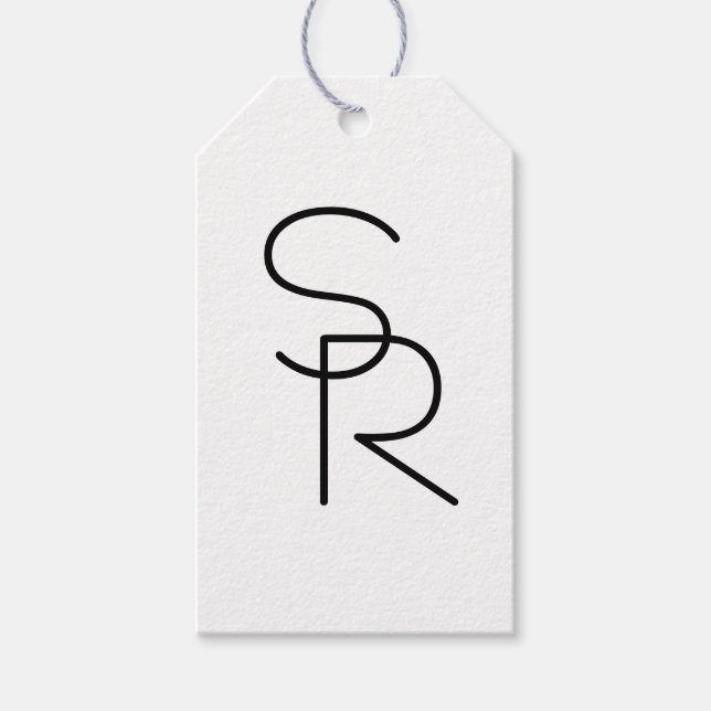 Etiqueta Para Presente Iniciais Sobrepostas de Aparência Moderna (Frente)