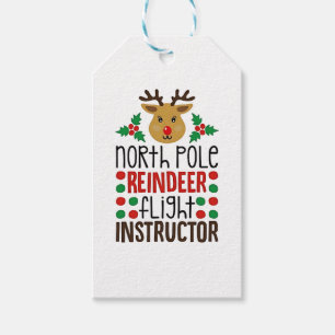 Etiqueta Para Presente Instrutor de Voo de Rena do Polo Norte Natal 