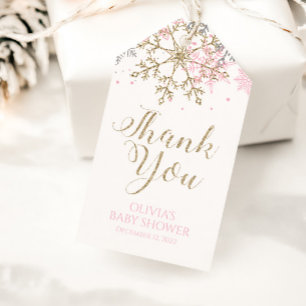 Etiqueta Para Presente Inverno cor-de-rosa Dourado Snowflake Chá de frald