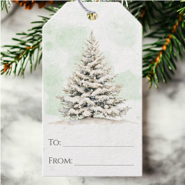 Etiqueta Para Presente Inverno Floresta Rústica Árvore de Pinheiro Natal 