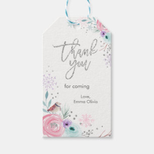 Etiqueta Para Presente Inverno OneDerland Silver Glitter Dom Floral Rosa