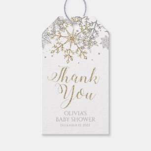 Etiqueta Para Presente Inverno Silve Dourado Snowflake Chá de fraldas Tag