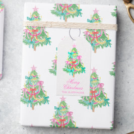 Etiqueta Para Presente Invólucro de Árvore de Natal com Arco de Coquetes 