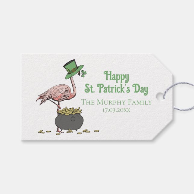Etiqueta Para Presente Irish Shamrock Pink Flamingo St Patricks Day (Frente (horizontal))