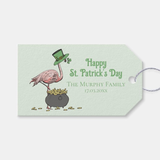 Etiqueta Para Presente Irish Shamrock Pink Flamingo St Patricks Day (Frente (horizontal))