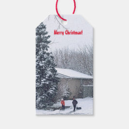 Etiqueta Para Presente Irmãos Shoveling Snow