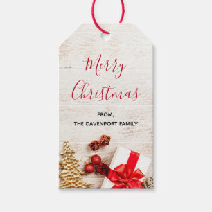 Etiqueta Para Presente Itens de Natal em um Conselho Russo de Madeira