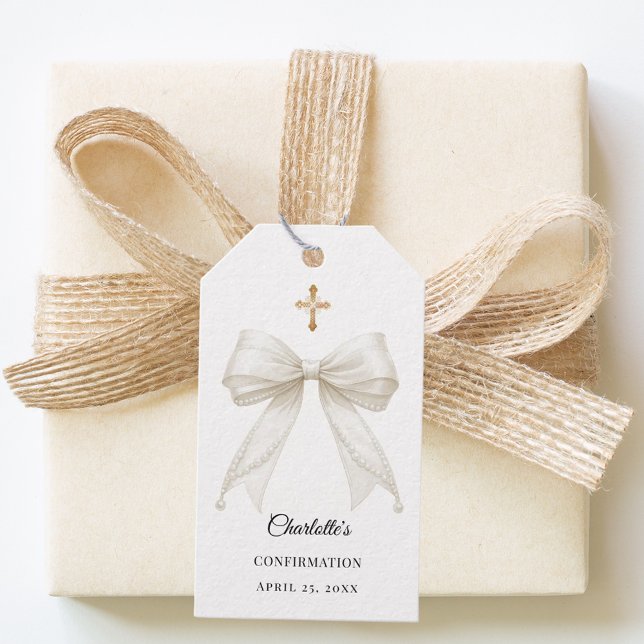 Etiqueta Para Presente Ivory bow pearls Confirmation DIY (Criador carregado)