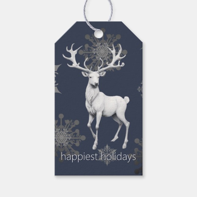 Etiqueta Para Presente Ivory Reindeer Christmas | Azul (Frente)