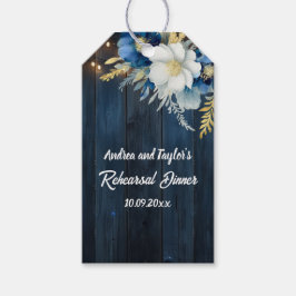 Etiqueta Para Presente Jantar de Ensaios Floral Branco de Madeira Azul Rú