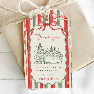 Etiqueta Para Presente Jantar de Natal com Laço de Listras Vintage