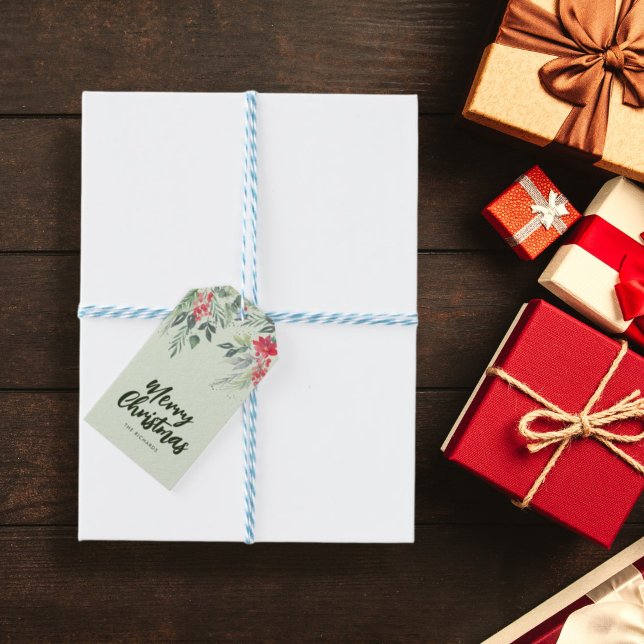 Etiqueta Para Presente Jantar de Natal Temático de Folhagem Botânica (Criador carregado)