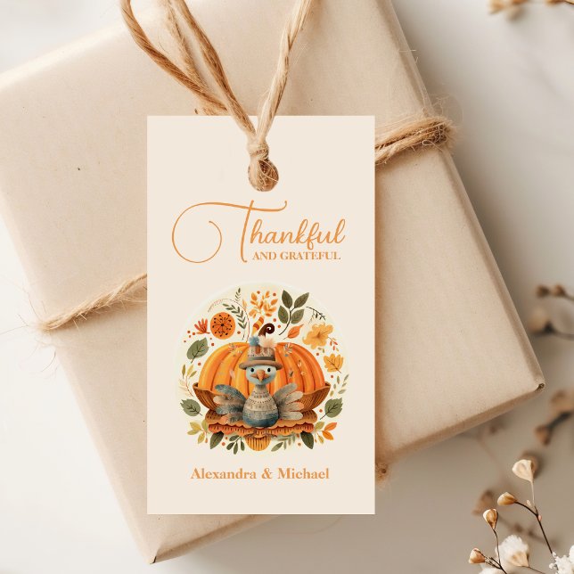 Etiqueta Para Presente Janto Rustic de Ação de Graças Pumpkin (Criador carregado)