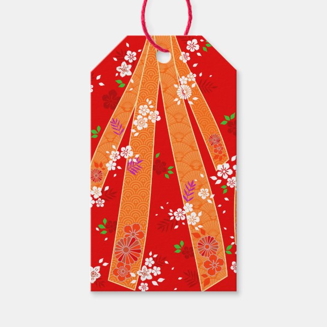 Etiqueta Para Presente Japonês Floral Kimono Pattern Primavera (Frente)