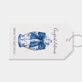 Etiqueta Para Presente Jar Ginger Azul e Branco com Arco Azul