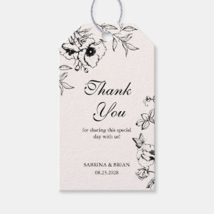 Etiqueta Para Presente Jardim Floral Preto Branco Casamento Obrigado
