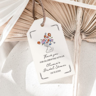 Etiqueta Para Presente Jarra Floral Desenhada à Mão e Excêntrica para Chá