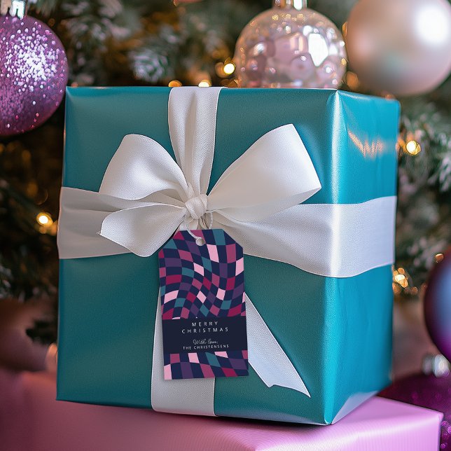 Etiqueta Para Presente Jewel Elegante Personalizado Checked Natal (Criador carregado)