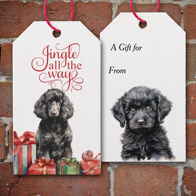 Etiqueta Para Presente Jingle All Way Black Poodle Christmas (Criador carregado)