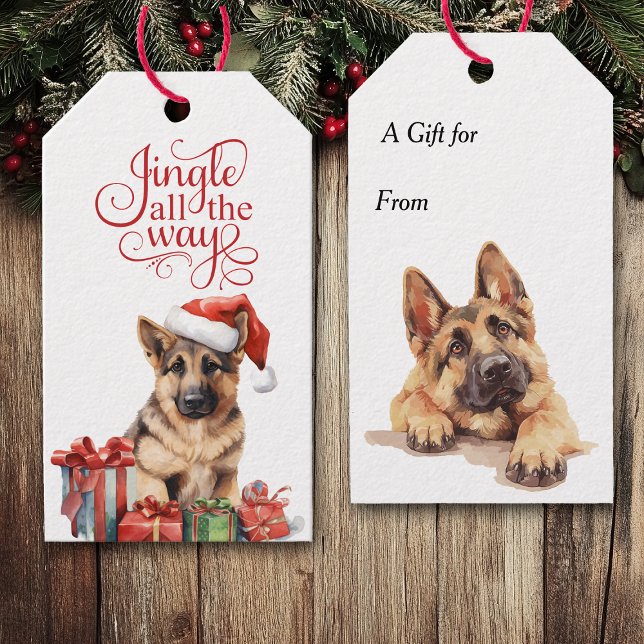 Etiqueta Para Presente Jingle All Way German shepherd Dog Christmas (Criador carregado)
