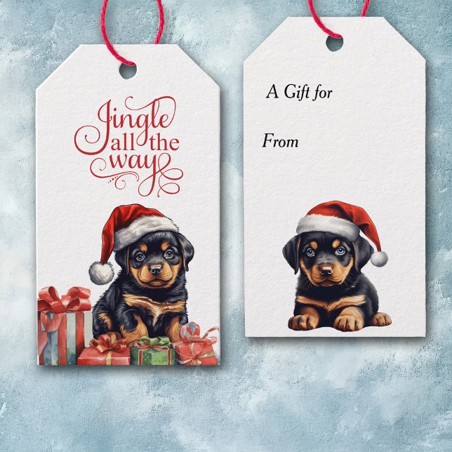 Etiqueta Para Presente Jingle All Way Rottweiler Puppy Natal (Criador carregado)
