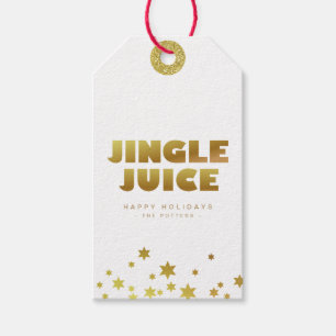 Etiqueta Para Presente Jingle Juice   Divertido Natal Branco e Dourado Mi