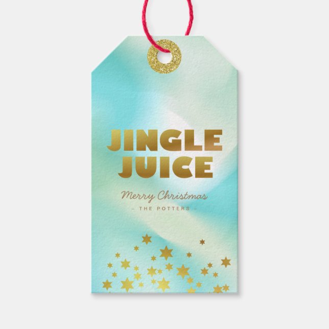 Etiqueta Para Presente Jingle Juice | Gradiente Verde Pastel e Dourado (Frente)