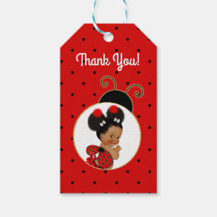 Etiqueta Para Presente Joaninha Bebê Afro-Americana Menina Vermelho & Pre