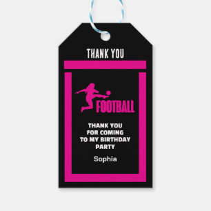 Etiqueta Para Presente Jogadora de futebol rosa, equipe de aniversários