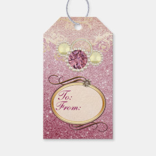 Etiqueta Para Presente Jóias do brilho do falso & Tag cor-de-rosa do