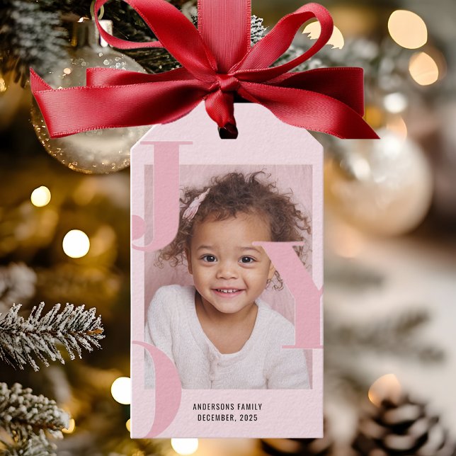 Etiqueta Para Presente JOY Bege Rosa Natal Moderno | Personalizado  (Criador carregado)