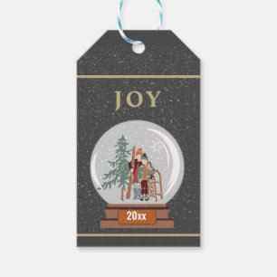 Etiqueta Para Presente JOY Christmas Snow Globe com esquiador e leme