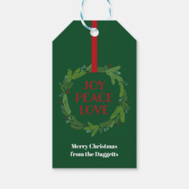 Etiqueta Para Presente Joy Peace Love Wreath de Natal
