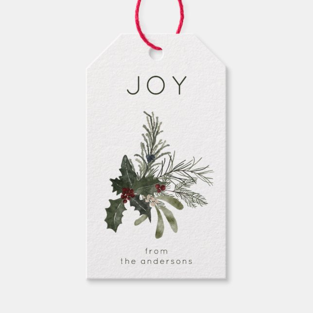 Etiqueta Para Presente Joy Rustic Greenery de Natal (Frente)
